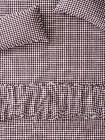 Piglet in Bed Heritage Gingham Linen Fitted Sheet, Berry