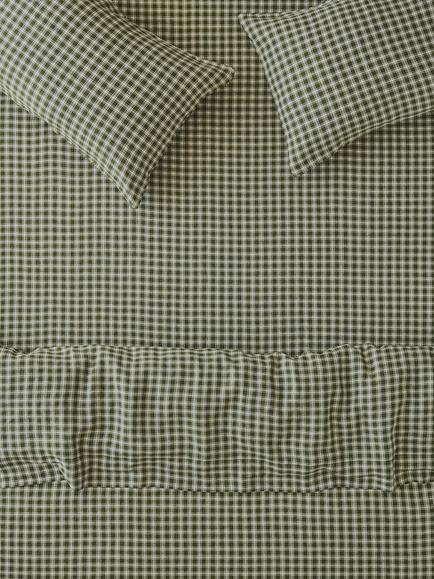 Piglet in Bed Heritage Gingham Linen Fitted Sheet, Fern Green