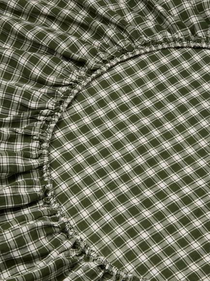 Piglet in Bed Pure Linen Heritage Gingham Fitted Sheet - view 2, Fern Green