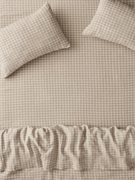 Piglet in Bed Heritage Gingham Linen Fitted Sheet, Oatmeal