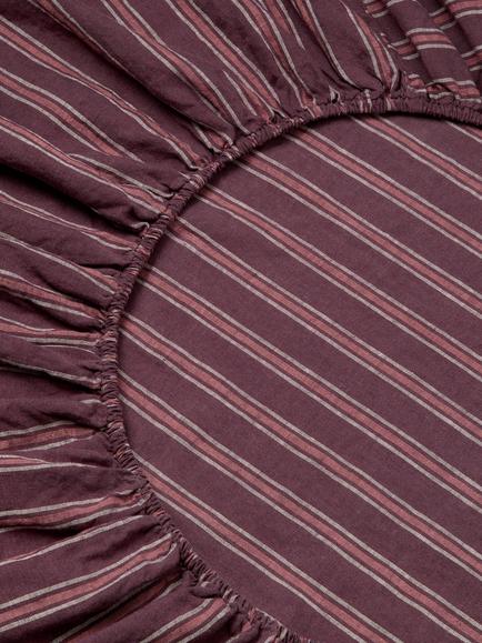 Piglet in Bed Walderton Strip Linen Fitted Sheet - view 2, Berry