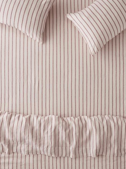 Piglet in Bed Walderton Strip Linen Fitted Sheet, Pearl