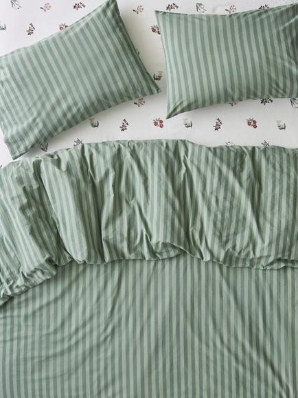 Piglet in Bed Pembroke Stripe Cotton Bedding, Pine Green