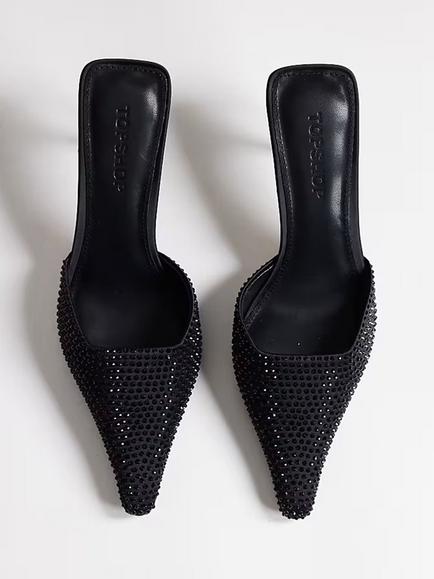 Topshop Avery Heeled Embellished Mules, Black - view 2, Black