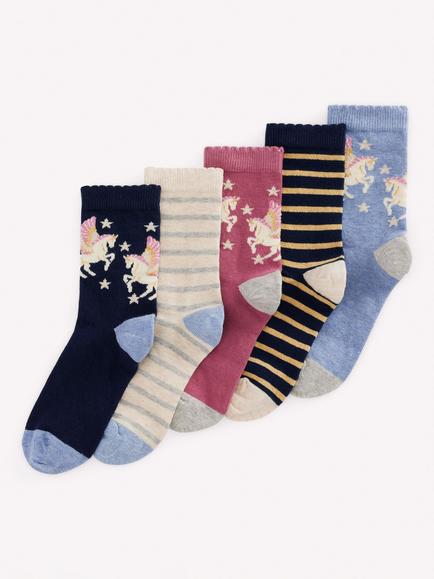 Mini Boden Kids' Ankle Socks, Pack of 5, Pegasus, Pegasus