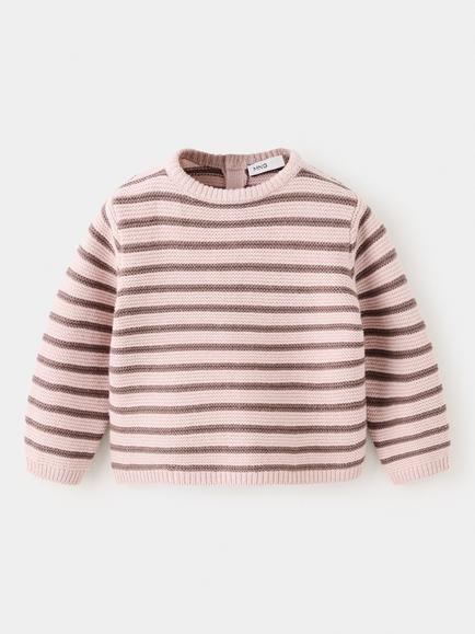 Mango Baby Cotton Rich Striped Crew Neck Jumper, Pink, Pink