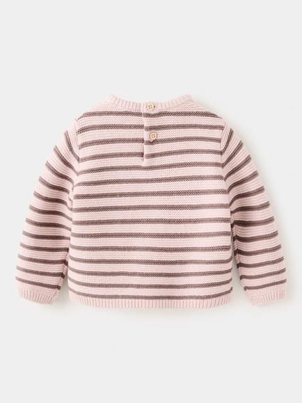 Mango Baby Cotton Rich Striped Crew Neck Jumper, Pink - view 2, Pink