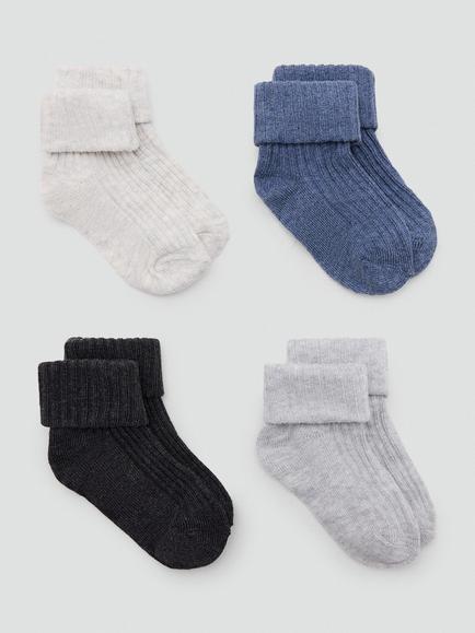 Mango Baby Cotton Rich Ribbed Socks, Pack of 4, Mid Grey Melange, Mid Grey Melange