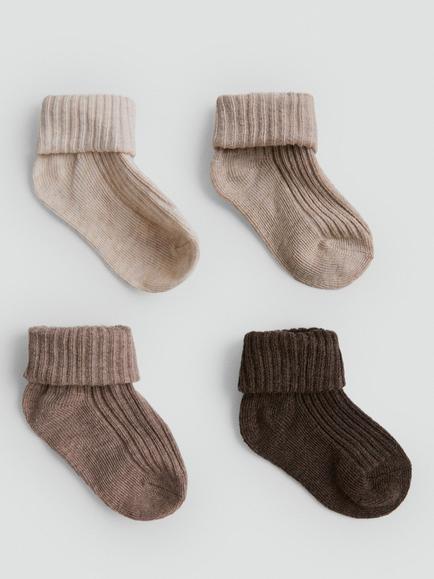 Mango Baby Cotton Rich Ribbed Socks, Pack of 4, Sand, Sand