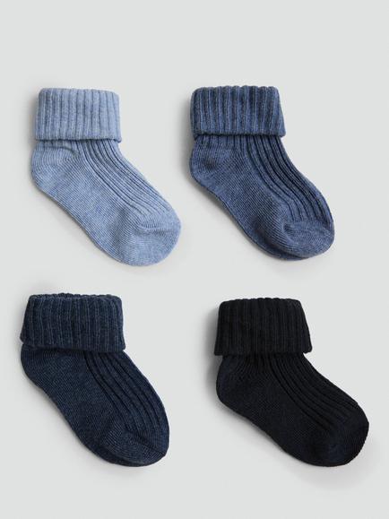 Mango Baby Cotton Rich Ribbed Socks, Pack of 4, Blue, Blue