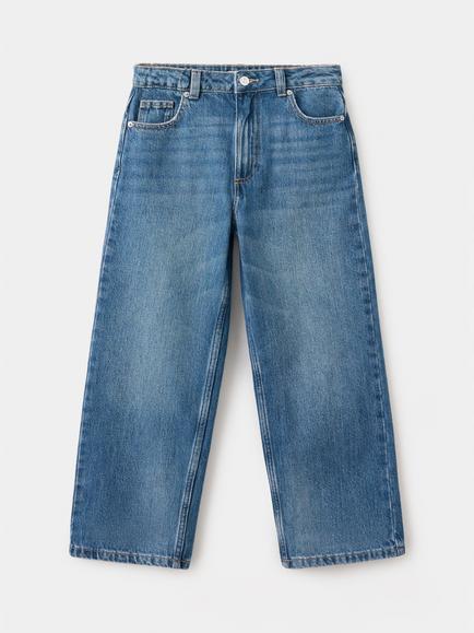 Mango Kids' Mid-Rise Wide Leg Jeans, Mid Blue, Mid Blue