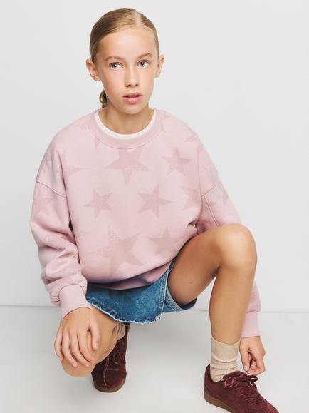 Mango Kids' Cotton Star Print Sweatshirt, Pink, Pink