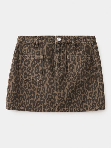 Mango Kids' Cotton Leopard Print Mini Skirt, Brown, Brown