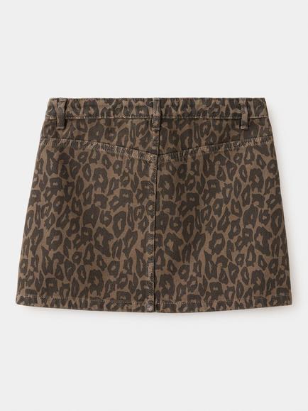 Mango Kids' Cotton Leopard Print Mini Skirt, Brown - view 2, Brown
