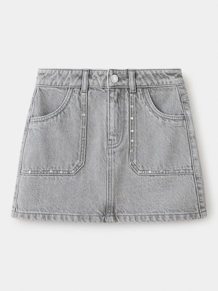 Mango Kids' Studded High Waist Mini Skirt, Grey, Grey