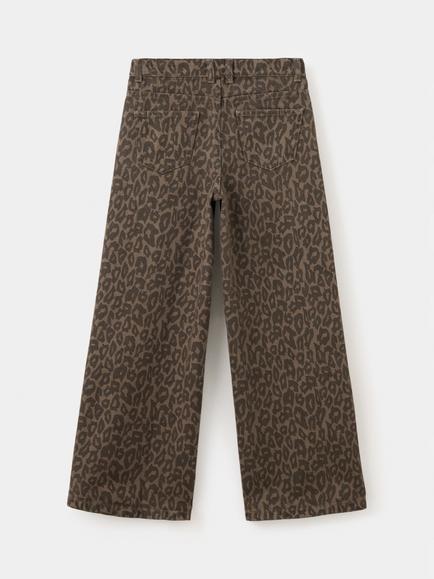 Mango Kids' Tejano Leopard Print Wide Leg Jeans, Brown - view 2, Brown
