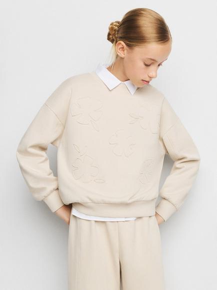 Mango Kids' Embroidered Relaxed Sweatshirt, Raw, Raw