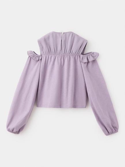 Mango Kids' Long Sleeve Ruffle Yoke Blouse, Lilac - view 2, Lilac