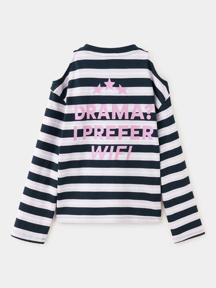 Mango Kids' Camiseta Long Sleeve Cut-Out Stripe T-Shirt, Navy - view 2, Navy