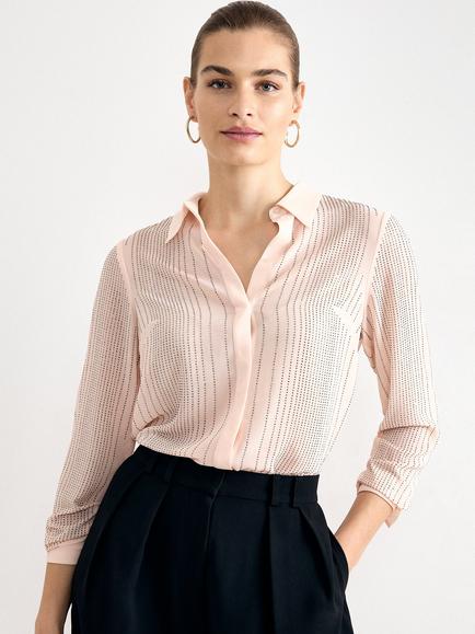 Phase Eight Aleya Hotfix Stripe Regular Fit Shirt, Pink, Pink