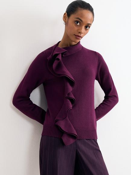 Phase Eight Robyn Funnel Neck Ruffle Jumper, Mid Pink, Mid Pink