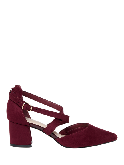 Paradox London Ffion Wide Fit Block Heel Court Shoes, Burgundy, Burgundy