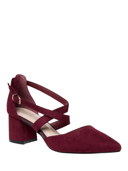 Paradox London Ffion Wide Fit Block Heel Court Shoes, Burgundy - view 2, Burgundy