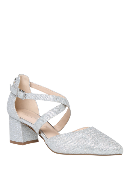 Paradox London Filippa Wide Fit Block Heel Open Court Shoes, Silver - view 2, Silver