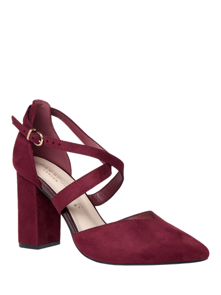 Paradox London Gwendolyn Wide Fit Block Heel Open Court Shoes - view 2, Burgundy