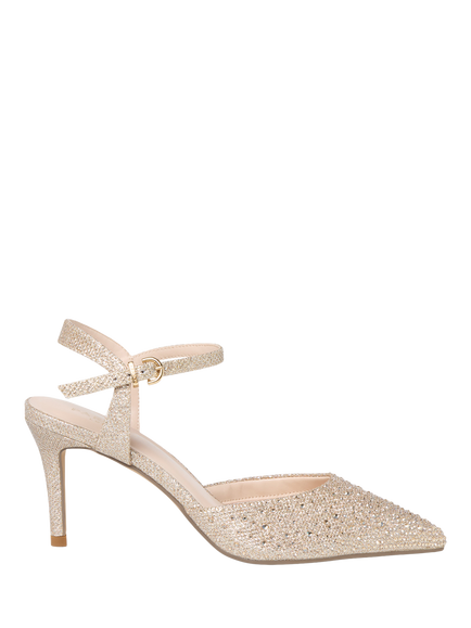 Paradox London Ianthe Embellished Open Stiletto Heel Court Shoes, Champagne, Champagne