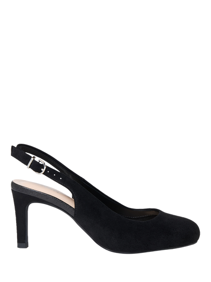 Paradox London Gertie Wide Fit Microsuede Round Toe Stiletto Heel Slingback Court Shoes, Black, Black