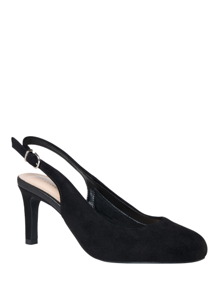 Paradox London Gertie Wide Fit Microsuede Round Toe Stiletto Heel Slingback Court Shoes, Black - view 2, Black