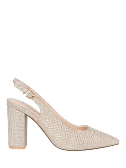 Paradox London Irisa Block Heel Slingback Court Shoes, Champagne, Champagne