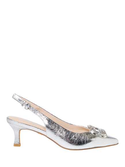 Paradox London Tierney Slingback Court Shoes, Silver