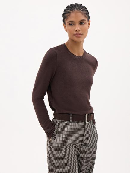 HUSH Elarae Supersoft Crew Neck Long Sleeve Top containing LENZING™ ECOVERO™ Viscose, Dark Brown, Dark Brown