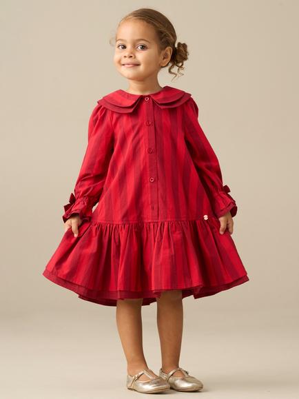 Angel & Rocket Kids' Frankie Cotton Poplin Long Sleeve Dress, Red, Red