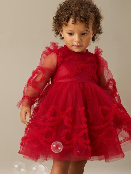 Angel & Rocket Baby Laura Long Sleeve Mesh Dress, Red, Red