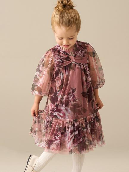 Angel & Rocket Kids' Leia Puff Sleeve Mesh Dress, Pink/Multi, Pink/Multi