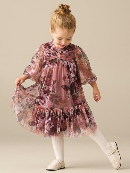 Angel & Rocket Kids' Leia Puff Sleeve Mesh Dress, Pink/Multi - view 2, Pink/Multi