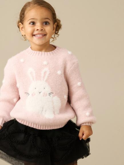 Angel & Rocket Kids' Edna Bunny Jumper, Pink/White, Pink/White