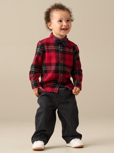 Angel & Rocket Baby Abel Check Shirt and Bow Tie Set, Red/Multi, Red/Multi