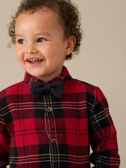 Angel & Rocket Baby Abel Check Shirt and Bow Tie Set, Red/Multi - view 2, Red/Multi