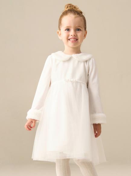 Angel & Rocket Kids' Gabrielle Faux Fur Collar Mesh Dress, Ivory, Ivory