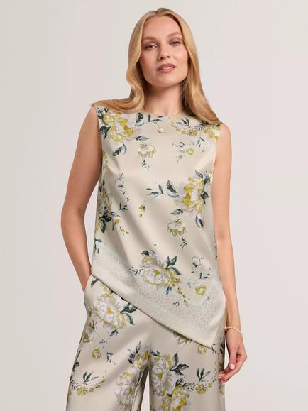 Ted Baker Branna Sleeveless Floral Print Reversble Satin Top, Grey/Multi, Grey/Multi