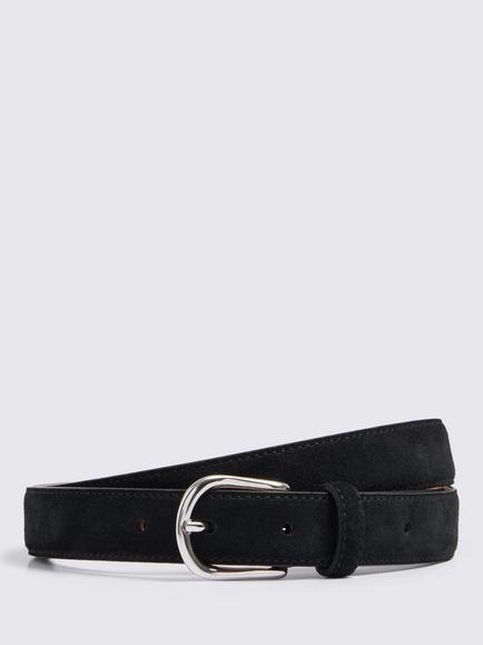 Moss Italian Suede Belt, Black, Black