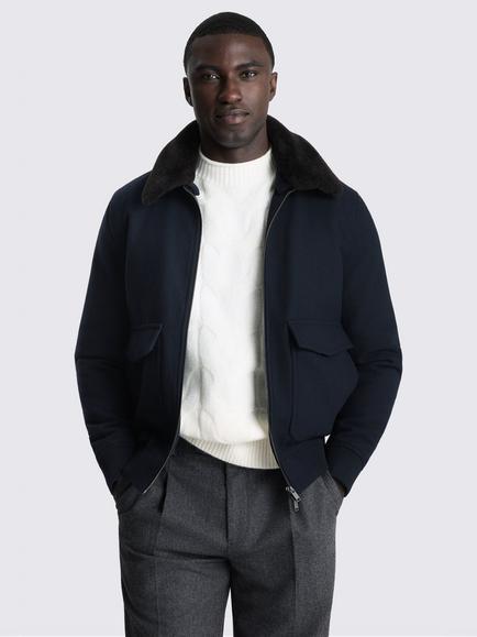 Moss Faux Fur Bomber Jacket, Navy Blue, Navy Blue