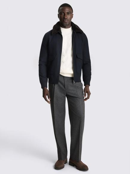 Moss Faux Fur Bomber Jacket, Navy Blue - view 2, Navy Blue