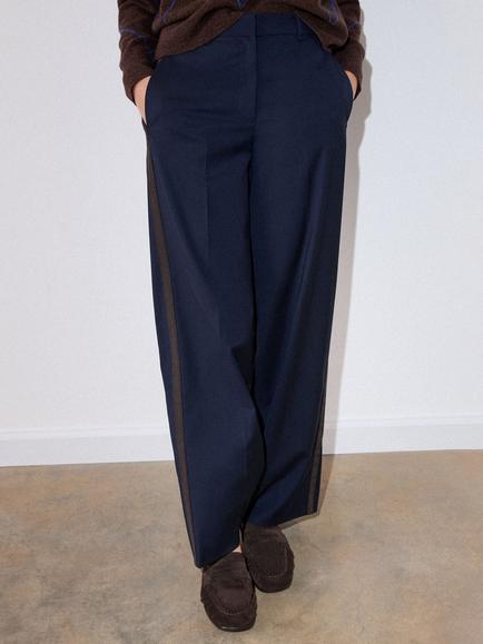 Whistles Side Stripe Straight Leg Trousers, Navy, Navy