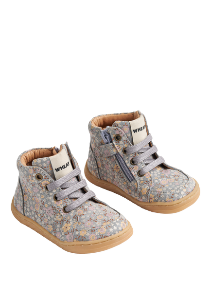 WHEAT Baby Laced Front Floral Prewalker Boots, Slightly Blue - view 2, Slightly Blue