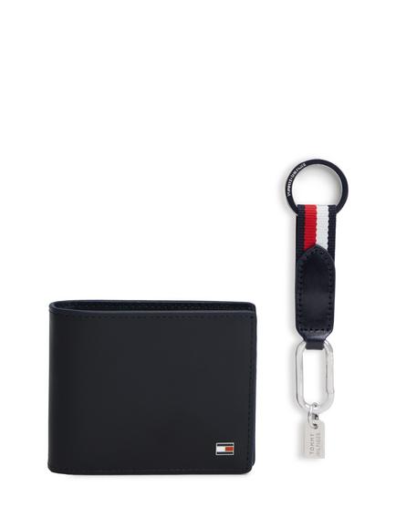 Tommy Hilfiger Leather Credit Card Wallet and Key Fob Gift Set, Blue Midnight, Blue Midnight